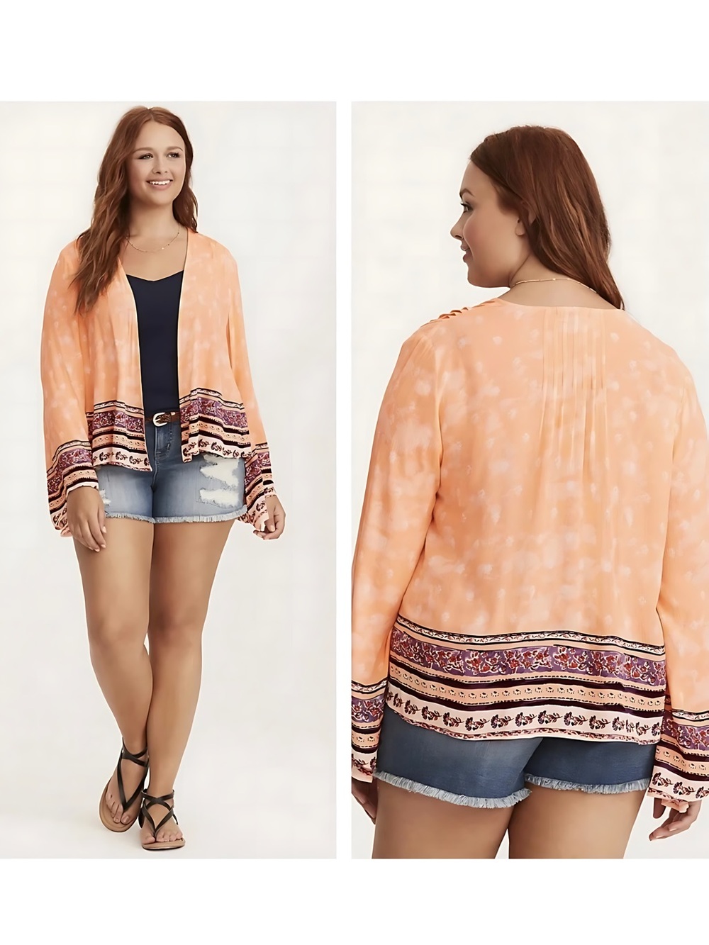 Torrid Peach Tie-Dye Open-Front Kimono Cardigan Cover-Up Size 0X New With Tags